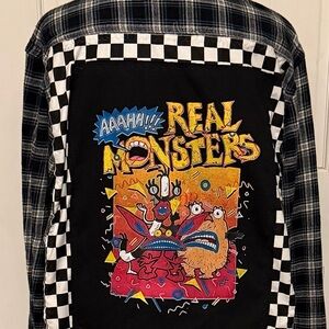 Old Navy Black Plaid Button Down Shirt with Graphic